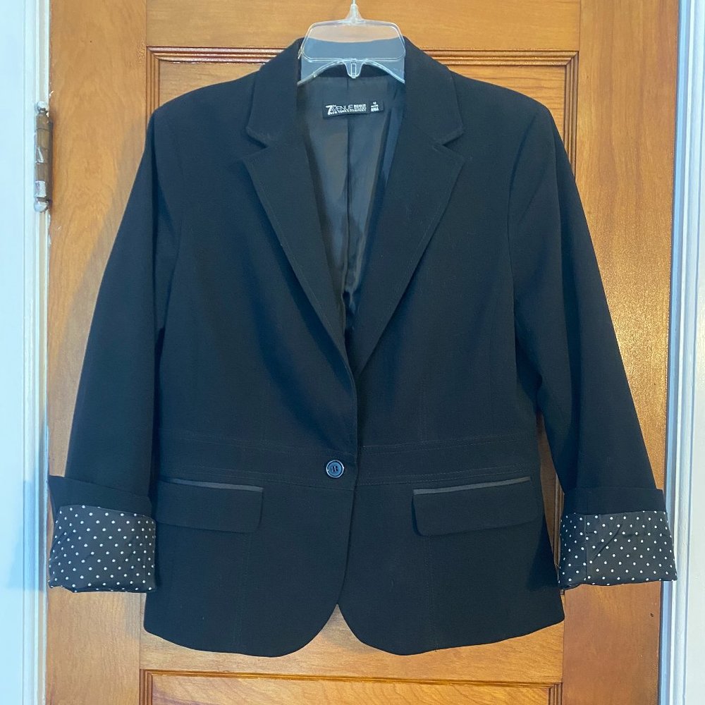 NY & Co 7th Avenue Black Blazer with polka dot cuffs Size 12P